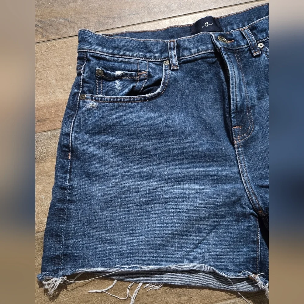 7 For All Mankind Dojo Monroe Blue Long Jean Baggy Shorts Size 30